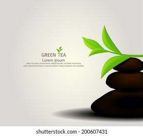 organic green tea and rock background