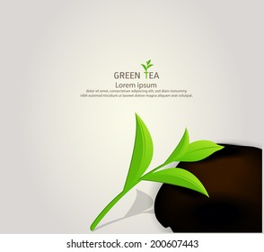 organic green tea and rock background