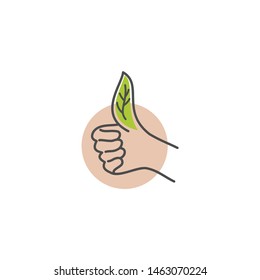 Organic green thumb up logo. green leaf