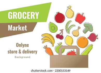 Organic Grocery shopping concept design for store, Online Market, Home delivery line vector illustration 