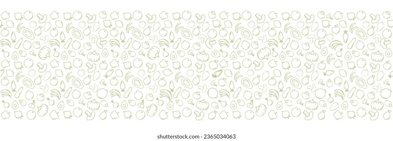 Compra de productos ecológicos sin fisuras diseño de patrón y banner web, Mercado en línea, ilustración vectorial de línea de entrega en casa Horizontal. Verde y whait