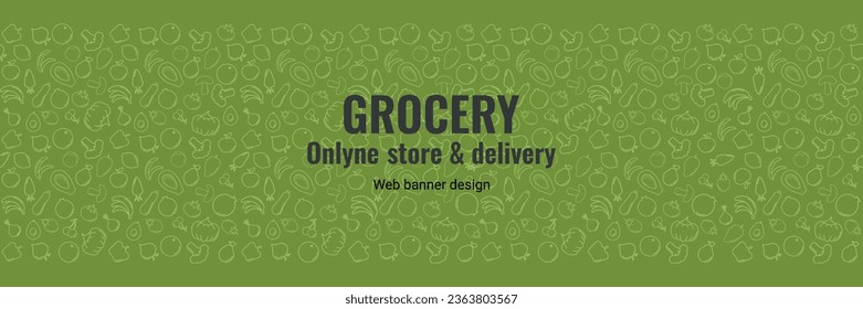 Organic Grocery Shopping Web-Banner Design, Online-Markt, Home-Lieferung Linie Vektorgrafik Horizontal.