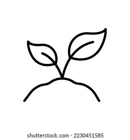 Bio-Wachstumsleaf auf der Bodenlinie Symbol. Eco Natural Seed, Agriculture Symbol. Eco Friendly Farm Sign. Sprout of Plant in Ecology Garden Outline Icon. Bearbeitbarer Stroke. Einzelne Vektorgrafik.