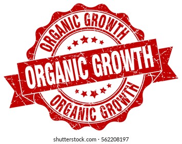 Organic Growth. Stamp. Sticker. Seal. Round Grunge Vintage Ribbon Organic Growth Sign