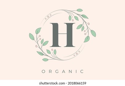 Organic H Letter Logo. Floral Bio and Beauty Retro Logo.