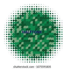 Organic halftone circles, dots pattern, vector, grunge. Comic texture background. Monochrome half-tone. Circle halftone Dots, green geometric gradient for pop art designs.