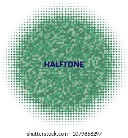 Organic halftone circles, dots pattern, vector, grunge. Comic texture background. Monochrome half-tone. Circle halftone Dots, green geometric gradient for pop art designs.
