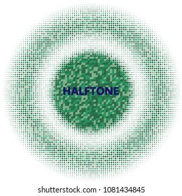 Organic halftone circles, dots pattern, vector, grunge. Comic texture background. Monochrome half-tone. Circle halftone Dots, green geometric gradient for pop art designs.