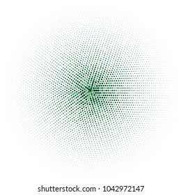 Organic halftone dots. Green geometric gradient for pop art designs. Geometric vintage monochrome fade wallpaper. Pop art print. Dotted geometric retro pattern. Comic halftone background.