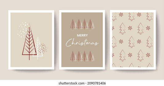 Organic hand drawn Christmas cards collection. Set of hand drawn New Year greeting cards