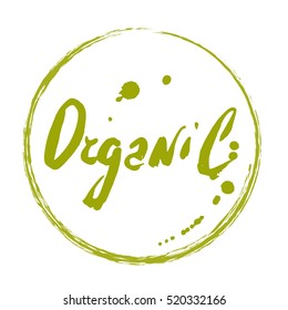 Organic hand drawn label isolated vector illustration. Healthy and lifestyle vegan symbol. Organic hand sketch badge, icon. Logo for vegetarian restaurant menu, cafe, farm market. Organic food stamp