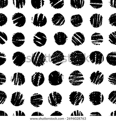 Organic Hand Drawn Large Black Dots Pattern Featuring Chalk Stroke Texture on White Background, Perfect for Cozy Home Textile, Modern Upholstery and Scandinavian Interior Decor