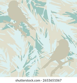Orgânico, desenhado à mão natureza temático sem emenda padrão. Meio drop aves ideia padrão para têxtil, decoração de casa, embrulho de presente, laminados, banner, negócios. Ilustração vetorial 