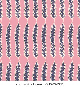 Organic hand drawn pattern design. Floral Stripes seamless repeat pattern pink blue white background