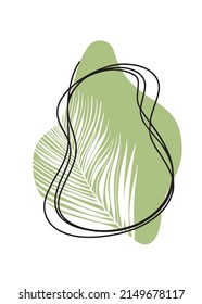 Forma orgánica dibujada a mano con línea abstracta y hoja de palma. Marco vectorial contemporáneo; ilustración aislada