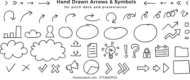 Organic Hand Drawn Vector Arrow and Symbol Collection for Pitch Deck and Presentation