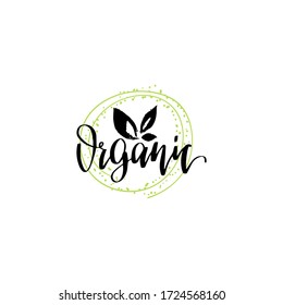 Organic hand lettering. Eco food logo. Healthy farm sign vector illustration. Tag for products packaging of grocery shop, market, restaurants  etc.