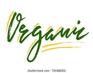 Organic handdrawn brush lettering. Hand written vector text. Calligraphic banner. Healthy food illustration. Natiral local product