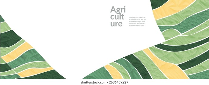 Organic hand-drawn vector background with green watercolor texture. Eco nature illustration of farm, forest, herbs, spring plants. Vintage frame and badge design. Agricultural pattern, rice field