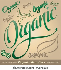 organic headlines, hand lettering set (vector)