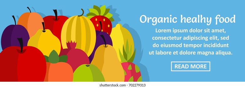 Organic healthy food banner horizontal concept. Flat illustration of organic healthy food banner horizontal vector concept for web