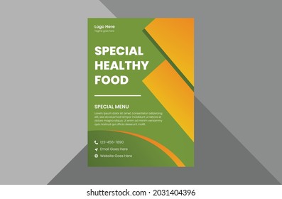 organic healthy food flyer template. vegetarian restaurant poster leaflet design. a4 template, brochure design, cover, flyer, poster, print-ready