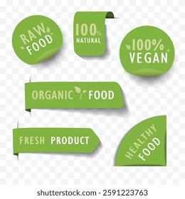 Organic healthy food label and natural banner.  Tag and Sticker bio Farm,  vegan restaurant, eco product. Vector template graphics.