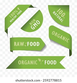 Organic healthy food label and natural banner.  Tag and Sticker bio Farm,  vegan restaurant, eco product. Vector template graphics.