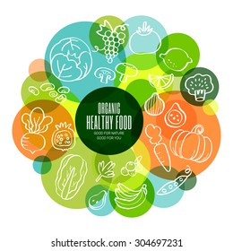 Organic Healthy Fruits And Vegetables Conceptual Doodles Illustration