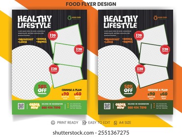 Organic Healthy Meal, Green yellow color Restaurant flyer discount Offer flyer of Buffet Delicious restaurants And Product Promotion food Flyer Template