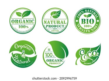 Organic, healthy natural and eco product  label illustration set