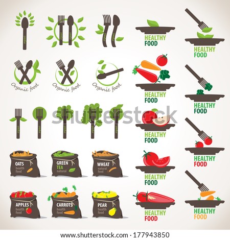 Organic, Healthy And Vegetarian Food Icons Set - Isolated On Gray Background - Vector Illustration, Graphic Design Editable For Your Design 