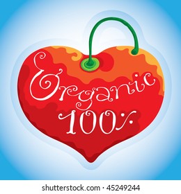 organic heart label with blue background