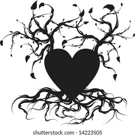 Organic Heart with roots and leaves growing.
