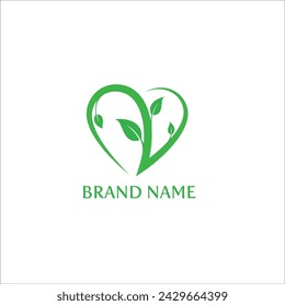 organic heart shape leaves vector logo template