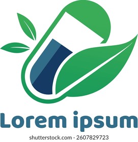 Organic herbal capsule logo design featuring leaves and plants. Ideal for healthcare, natural supplement, herbal medicine, organic pharmacy, and wellness branding