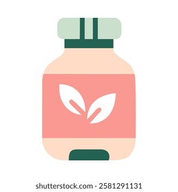 Organic herbal lotion bottle with leaf label isolated vector illustration