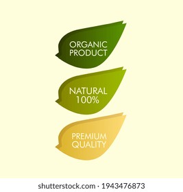 Organic, Herbal, and Premium quality sticker label, icon or symbol, for healthy product