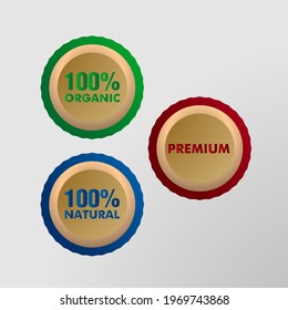 Organic, Herbal, and Premium quality sticker label, icon or symbol, for healthy produc