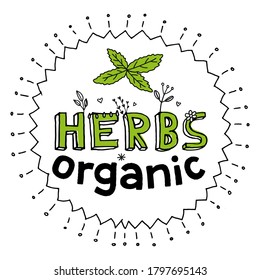 Organic herbs. Square size hand-drawn poster.