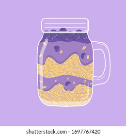 Organic homemade granola with berries. Muesli in a glass jar. Healthy vegan breakfast or snack. Proper nutrition concept. Vector illustration 2