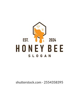 Organic honey bee logo design retro vintage concept bee animal premium template bumblebee