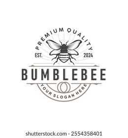 Organic honey bee logo design retro vintage concept bee animal premium template bumblebee