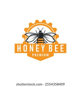 Organic honey bee logo design retro vintage concept bee animal premium template bumblebee