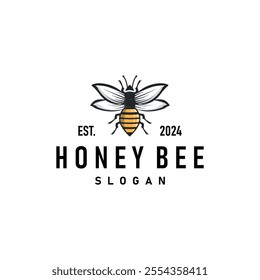 Organic honey bee logo design retro vintage concept bee animal premium template bumblebee