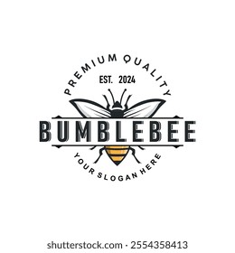 Organic honey bee logo design retro vintage concept bee animal premium template bumblebee