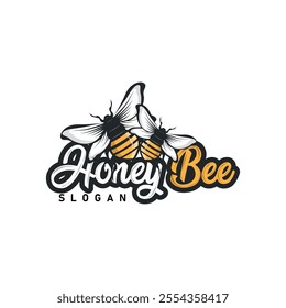 Organic honey bee logo design retro vintage concept bee animal premium template bumblebee