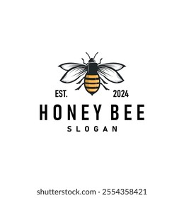 Organic honey bee logo design retro vintage concept bee animal premium template bumblebee