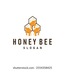 Organic honey bee logo design retro vintage concept bee animal premium template bumblebee