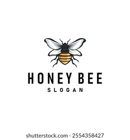 Organic honey bee logo design retro vintage concept bee animal premium template bumblebee